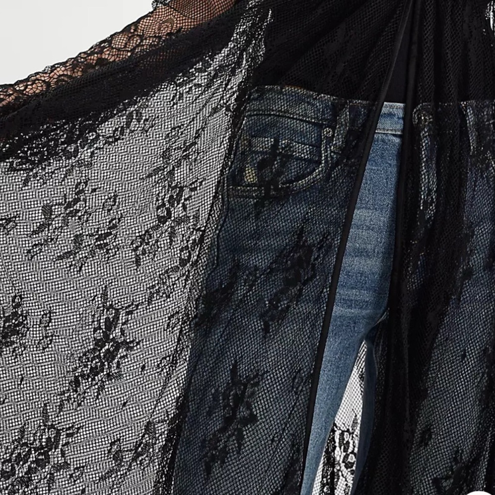 FreePeople - Black Sheer Lace Long Sleeve Robe - Picture 5 of 5